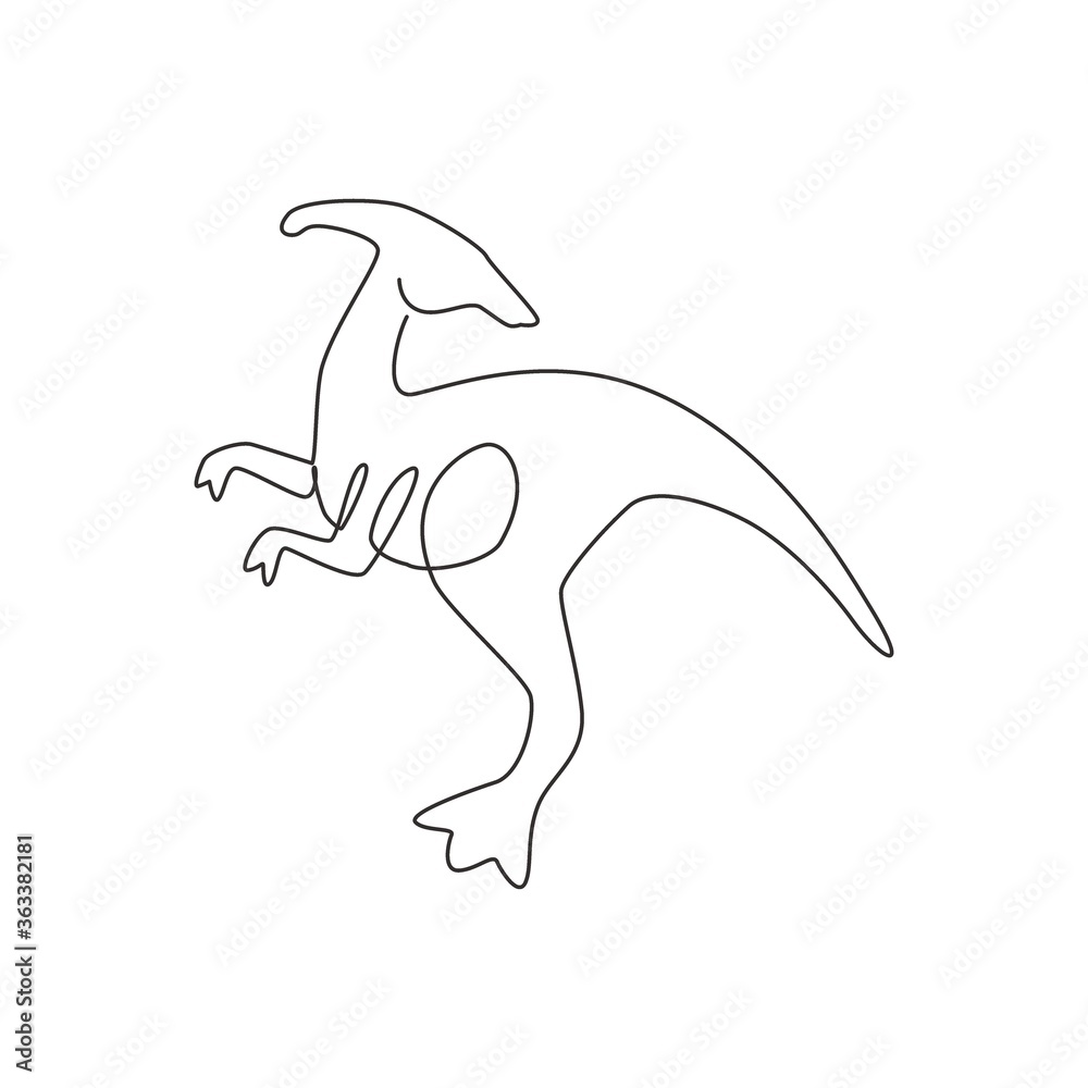 One single line drawing of agile and fast parasaurolophus for logo identity. Dino animal mascot concept for prehistoric theme park icon. Dynamic continuous line draw design graphic vector illustration One single line drawing of agile and fast parasaurolophus for logo identity. Dino animal mascot concept for prehistoric theme park icon. Dynamic continuous line draw design graphic vector illustration