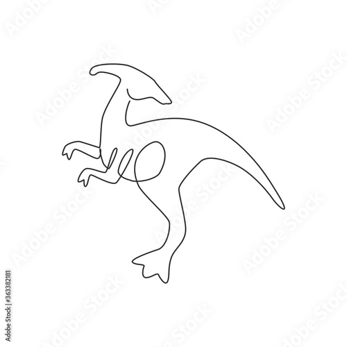 One single line drawing of agile and fast parasaurolophus for logo identity. Dino animal mascot concept for prehistoric theme park icon. Dynamic continuous line draw design graphic vector illustration