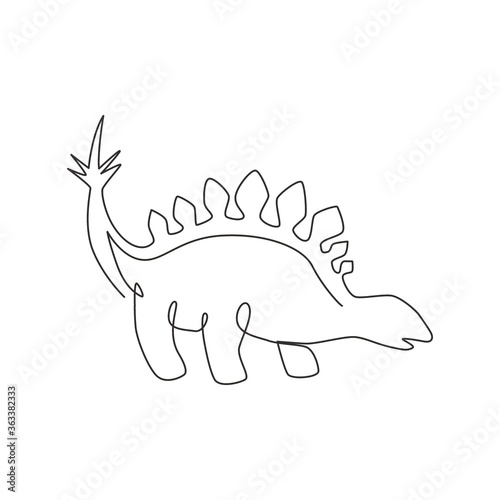 One single line drawing of calm thorny stegosaurus for logo identity. Dino animal mascot concept for prehistoric theme park icon. Dynamic continuous line graphic draw design vector illustration