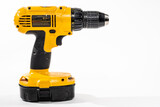 Cordless drill isolared on a white background with room for copy on the right