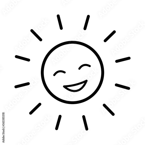 Cute Happy Smiling Sun icon, sunshine icon in line vector, sun character isolated icon, sun summer weather symbol