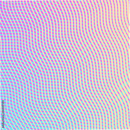 Colored mesh reticulated rainbow gradient background with wavy linear light moire effect. Grid texture for web background saver, mobile accessories, website design, packaging, package. 