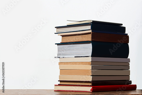 mockup stack of books on wooden base