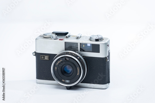 old photo cameras on white background