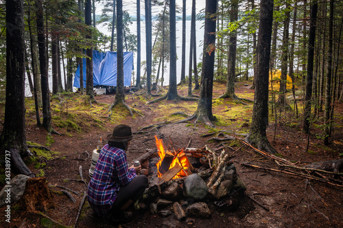 A wonderful campfire in the Maine woods. 