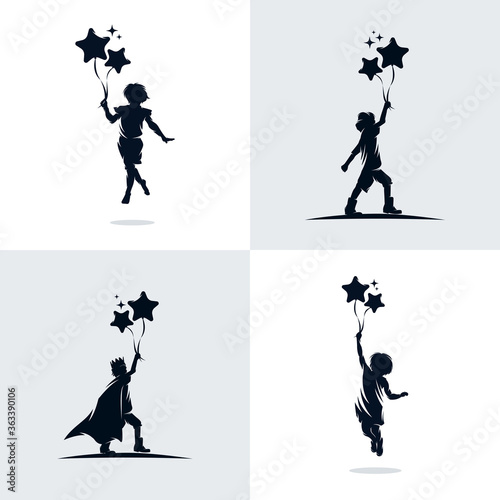 Set of Kids holds balloons
