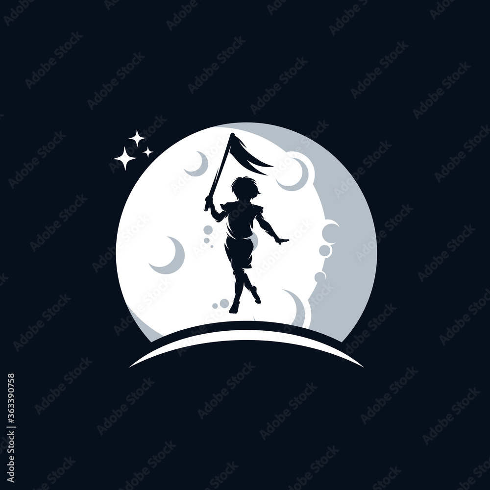 Little Child holds a flag on the moon