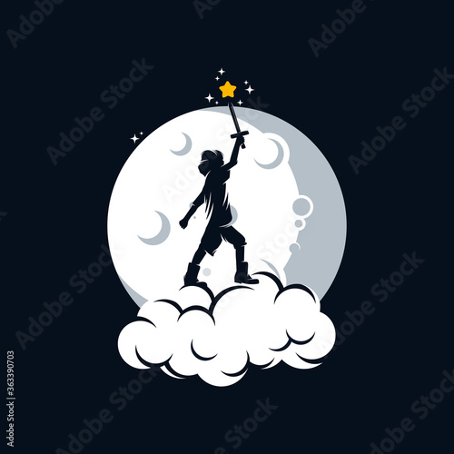 Little Kid catching the stars on the moon