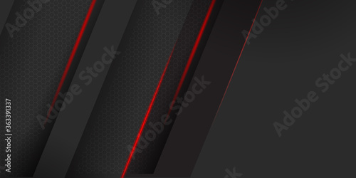 Red, black and grey geometric tech abstract background. Metal black presentation background