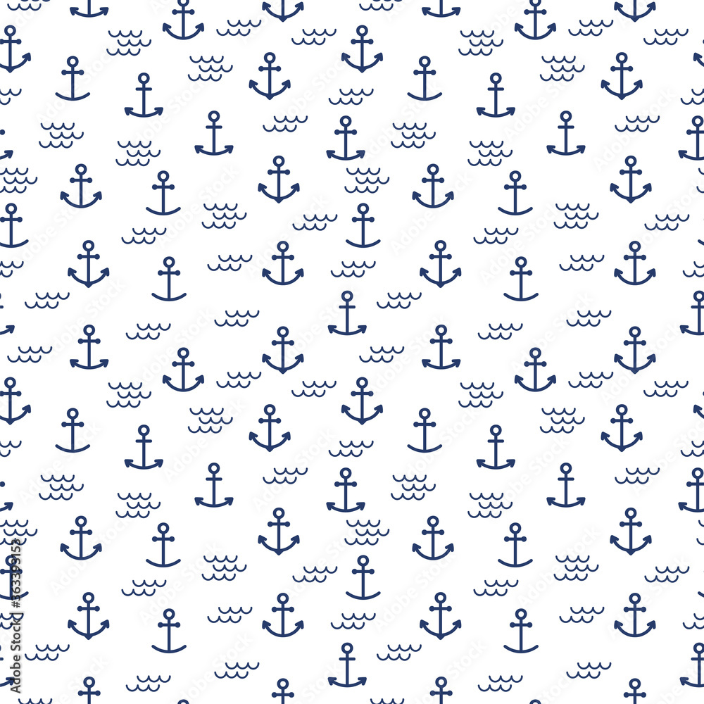 Summer seamless pattern with anchors. Cute ocean background. Perfect for wrapping paper, textile and web design