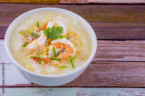 Shrimp porridge white bowl