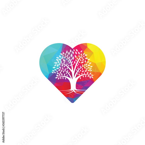 Love Tree Roots vector logo design. Heart Vector tree with roots logo element.