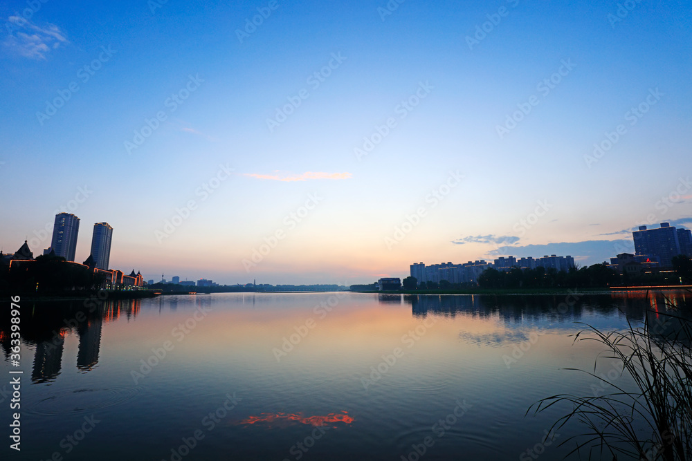 Fototapeta premium Waterfront City Architectural Landscape at Night