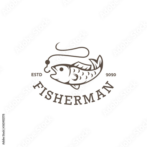 Fish Fishing Vintage Hipster Logo Design Template Vector illustration