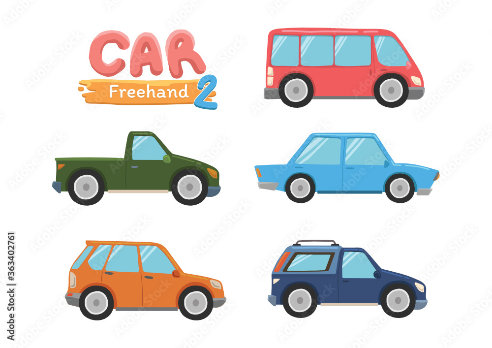 Fototapeta premium Car freehand design set 2