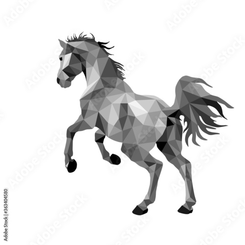 prancing horse, isolated image on a white background in the style of low poly