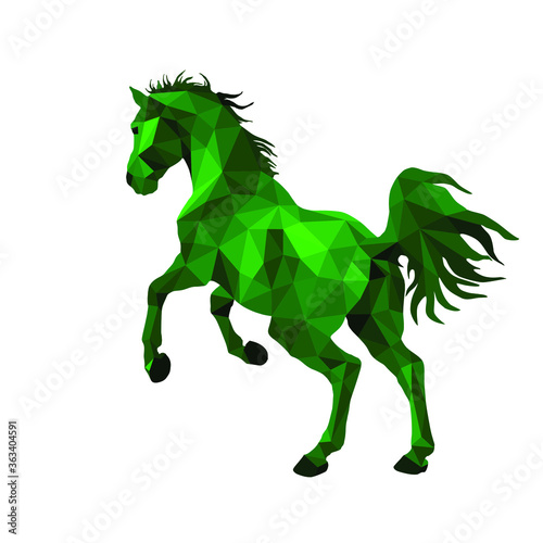 Leaping emerald horse, isolated image on a white background in the style of low poly