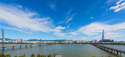 panorama and hdr Seoulcity South Korea. Hangang River and bridge