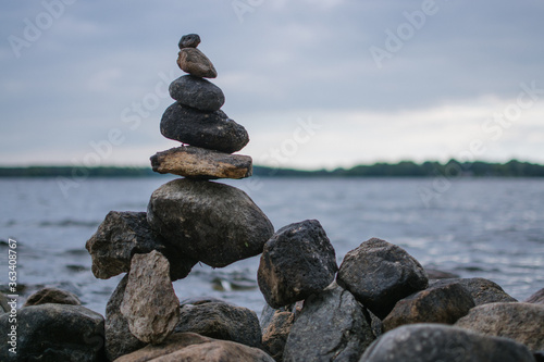 Balancing rocks on a lake