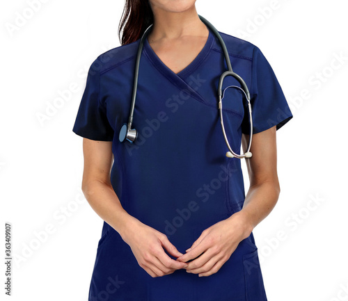 young medical nurse standing isolated on white background