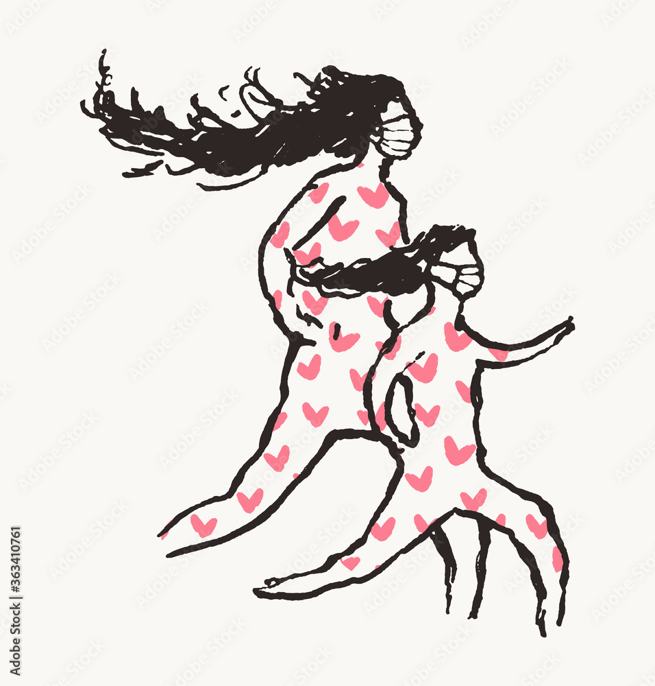 Mom daughter running mask COVID coronavirus vector Mom daughter running mask COVID coronavirus vector