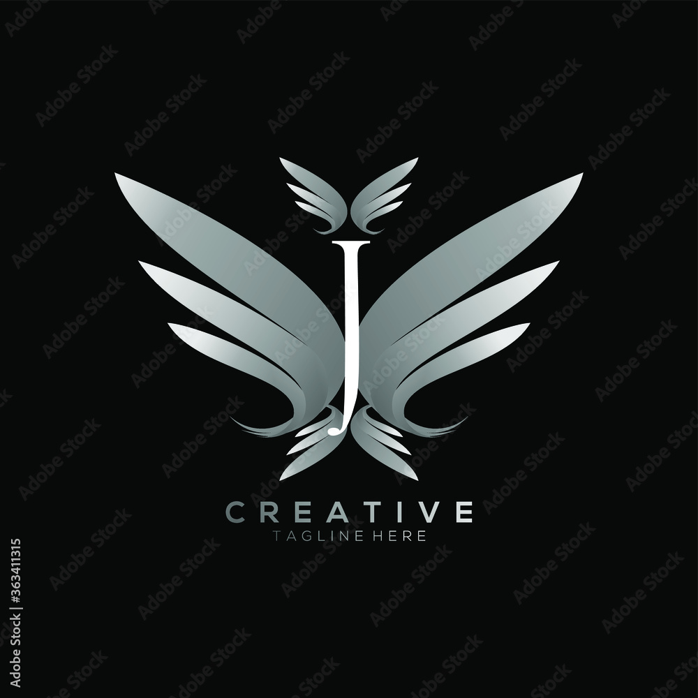 Letter J Luxury White Thin Wing Logo Template