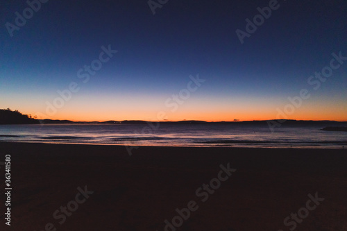 sunset sky with beautiful color gradient over Kingston Beach in Tasmania, Australia