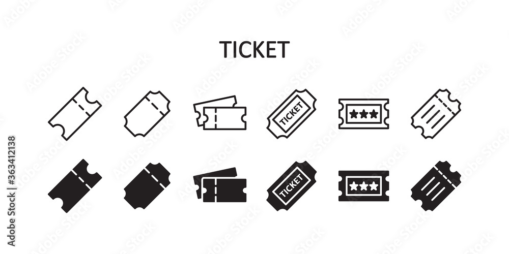 Ticket icon set. Vector graphic illustration. Suitable for website design, logo, app, template, and ui. Ticket icon set. Vector graphic illustration. Suitable for website design, logo, app, template, and ui.