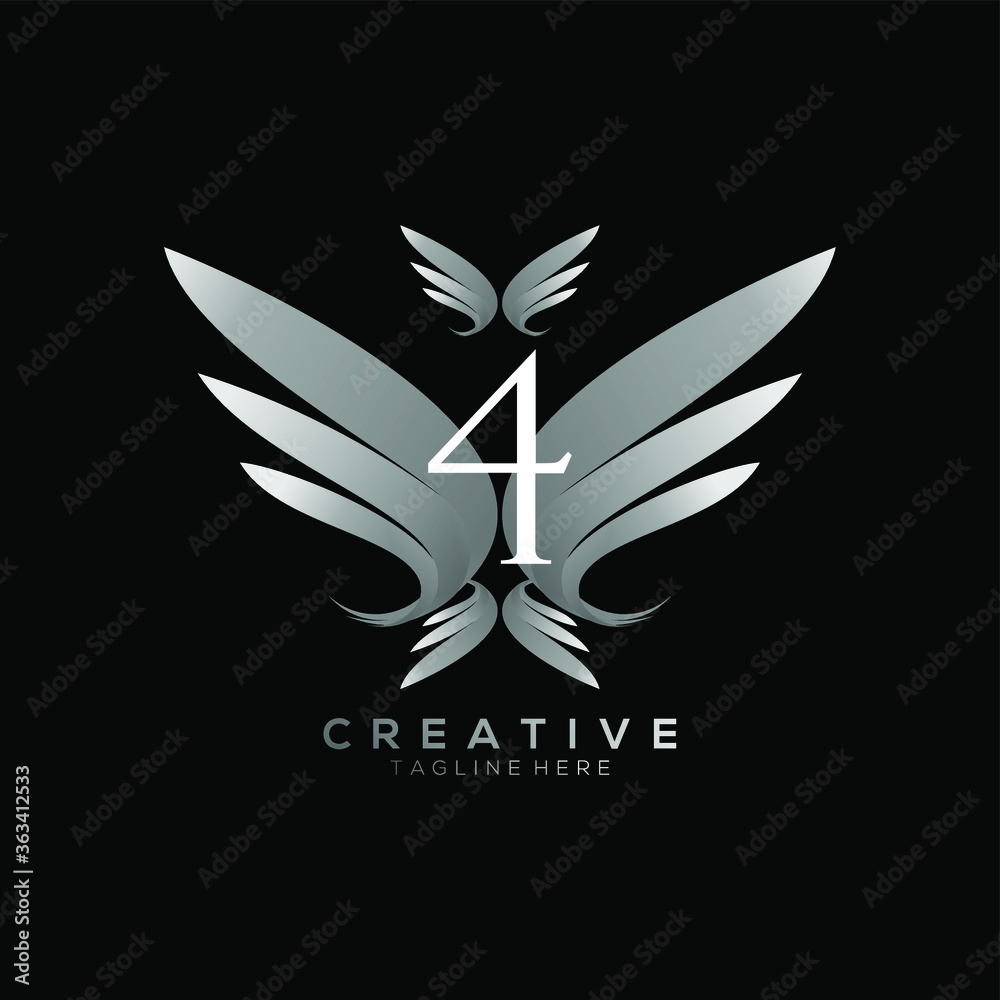 Number 4 Luxury White Wing Logo Template