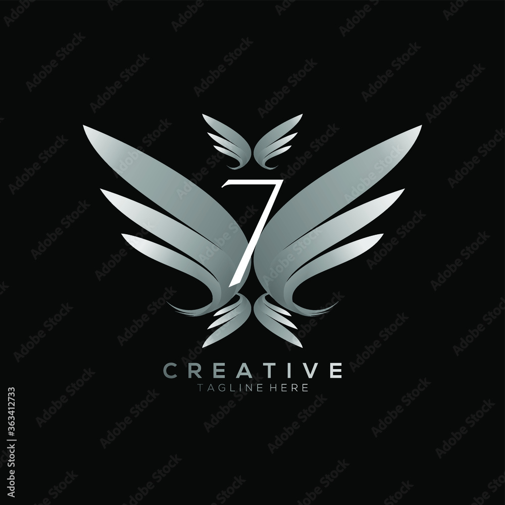 Number 7 Luxury White Wing Logo Template
