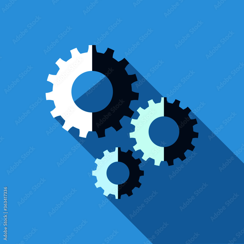  Gear icon vector with long shadow.Cog sign.Settings icon.vector illustration