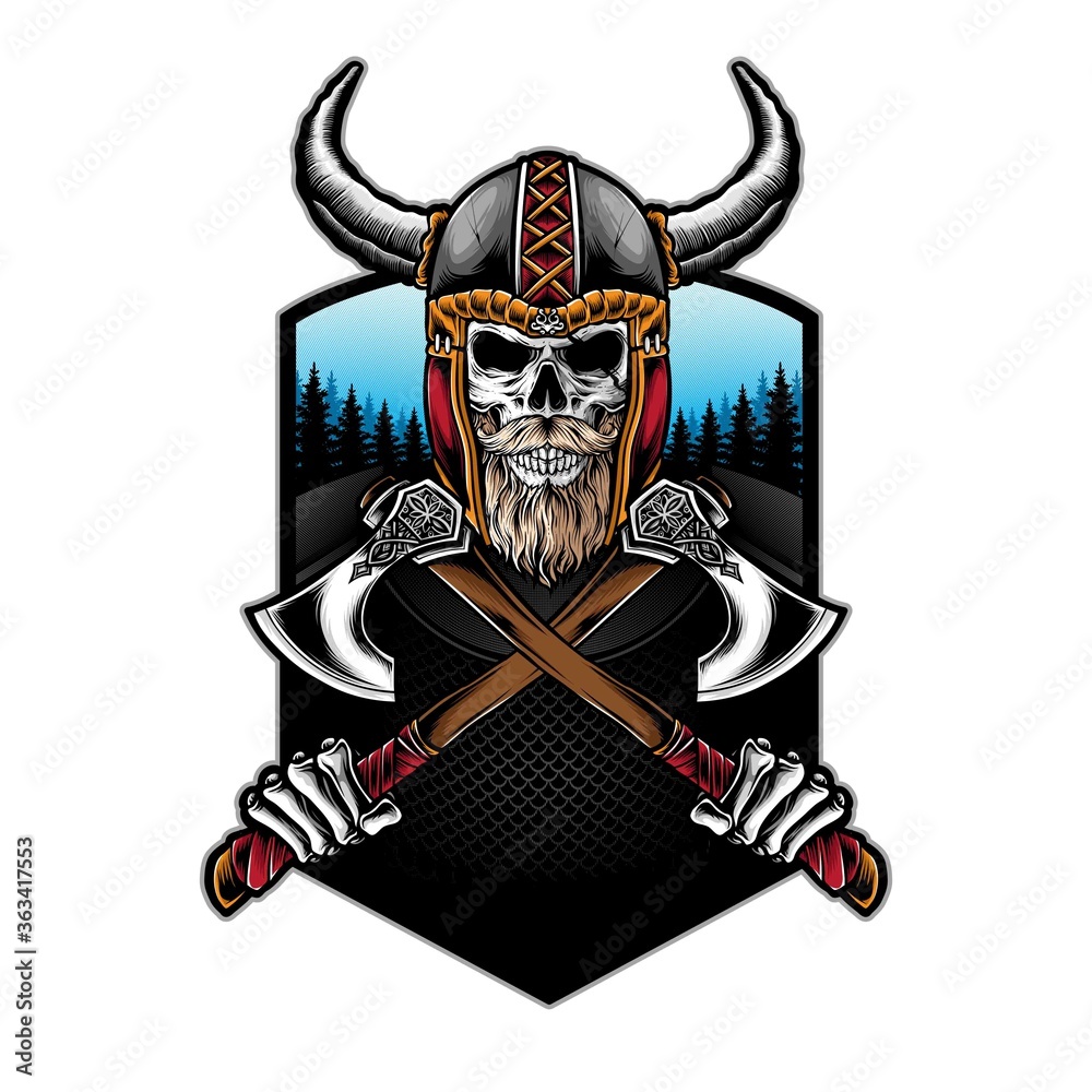 Fototapeta premium viking skull holding axe vector