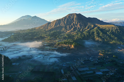 Beautiful view of traditional village in the mountain  seen from Pinggan Village  Kintamani  Bali.