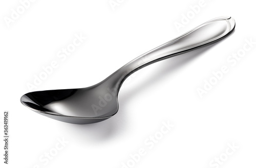 Empty Steel Spoon Isolated on White Background