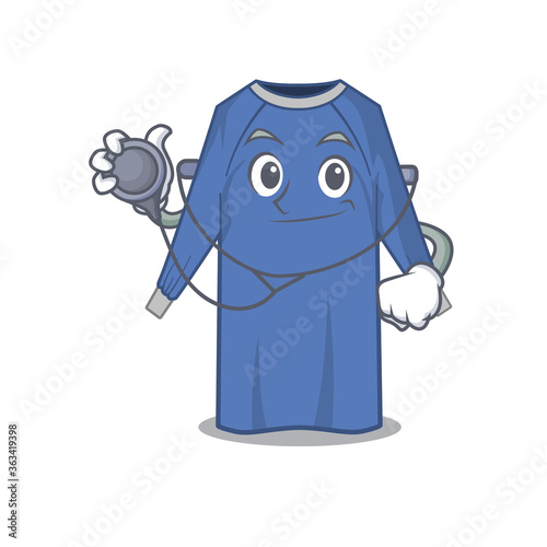 Smiley doctor cartoon character of disposable clothes with tools