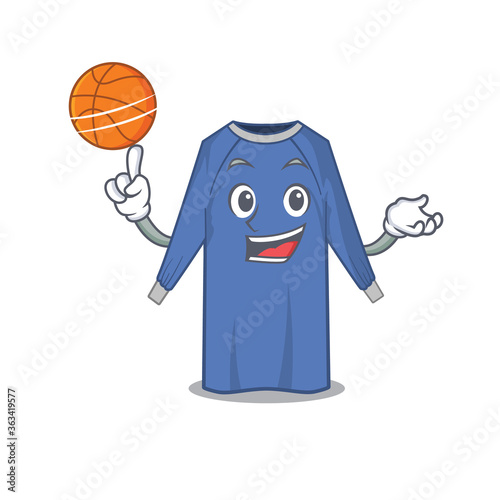 Sporty cartoon mascot design of disposable clothes with basketball