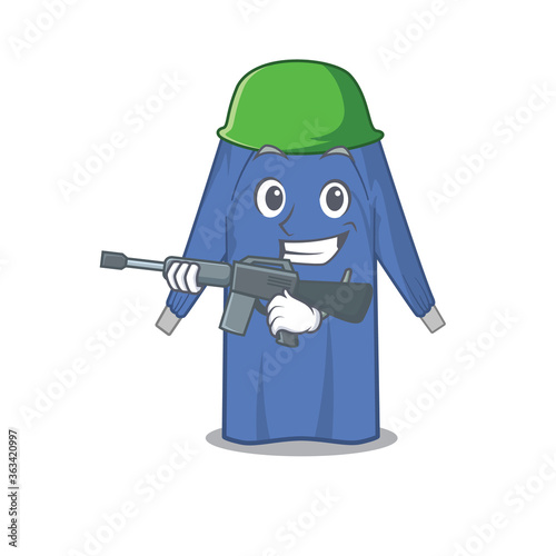 A cartoon picture of Army disposable clothes holding machine gun