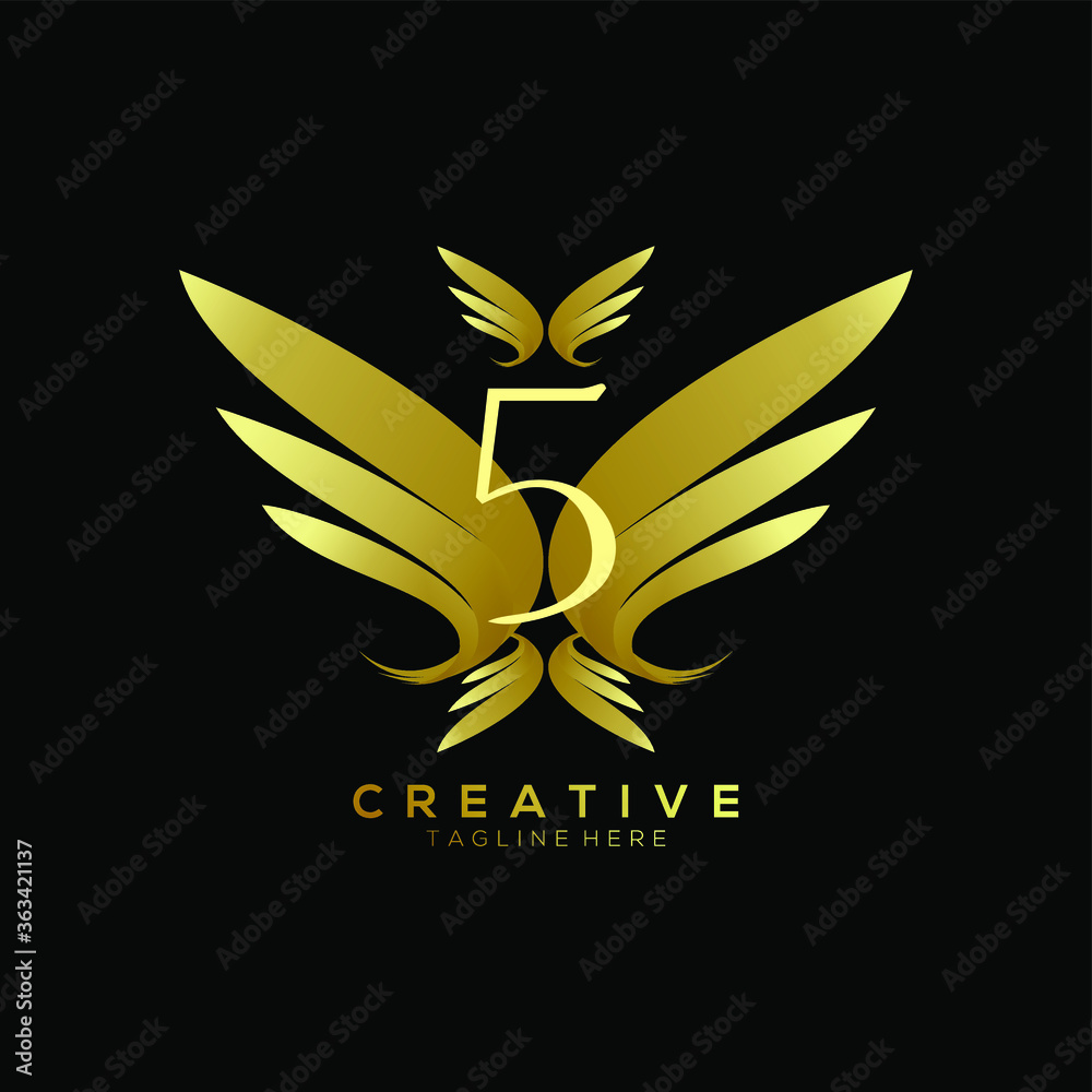 Obraz premium Number 5 Luxury Gold Wing Logo Template