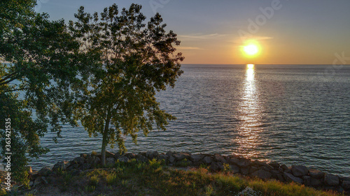 Sunrise with Tree over Lake