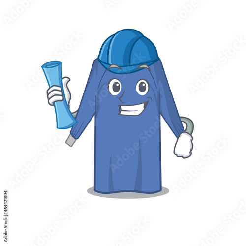 caricature picture of disposable clothes Architect with blue prints
