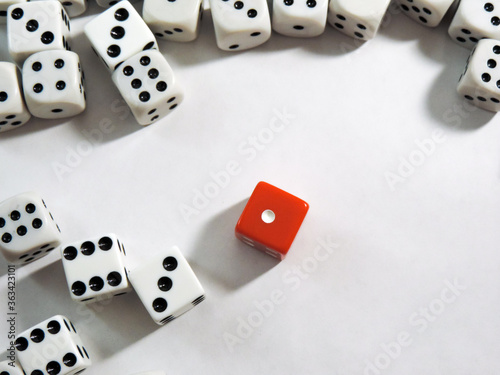 red and white dice on white background