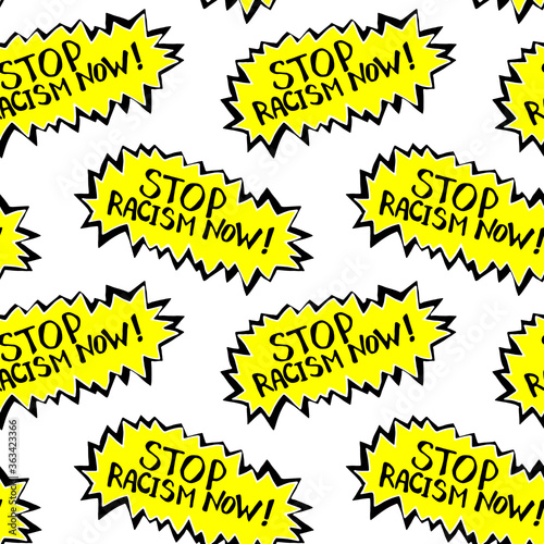 Seamless pattern . Stop racism - vector lettering doodle handwritten on theme of antiracism, protesting against racial inequality and revolutionary design. For flyers, stickers, posters