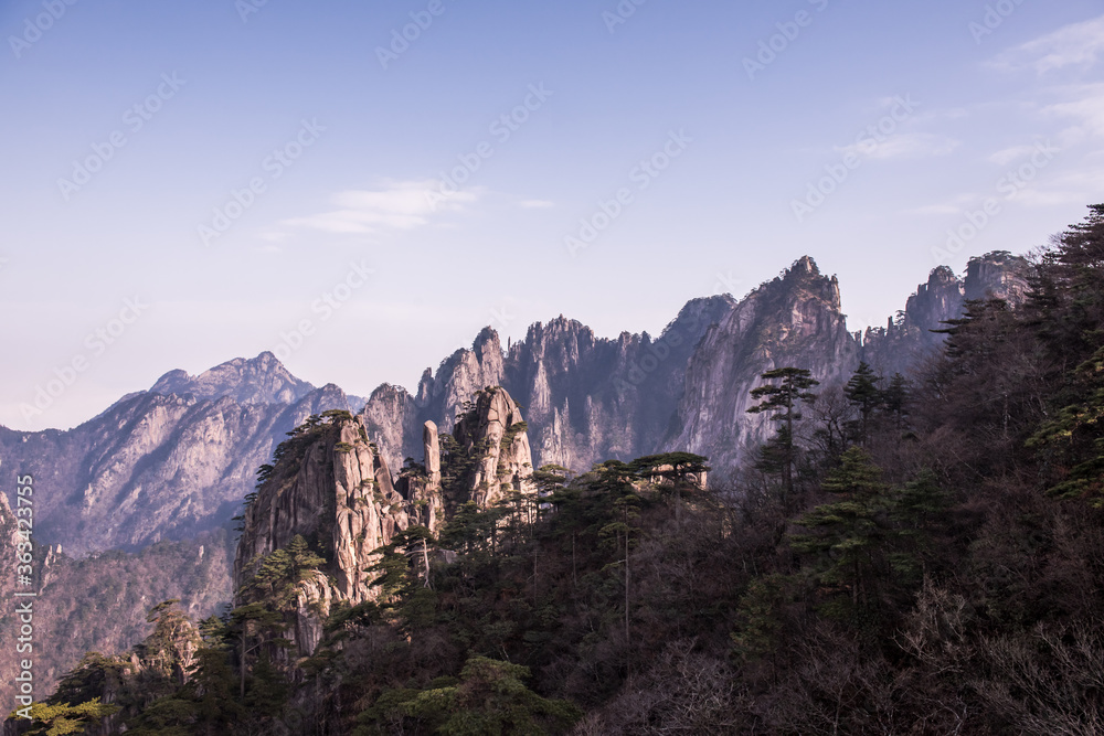 Wonderful and curious sea of clouds and beautiful Huangshan mountain landscape in China.