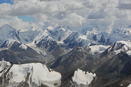 Khan Tengri peak and the Tien Shan ridges on the border of three countries: Kazakhstan, Kyrgyzstan and China.