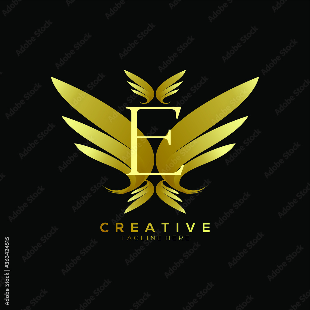 Obraz premium Letter E Luxury Gold Thin Wing Logo Template