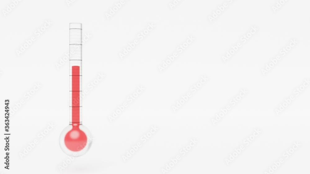 Red mercury thermometer with rising temperature