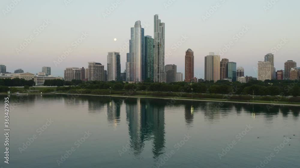Drone Flies Towards South Loop Skyscrapers in Downtown Chicago, Illinois Drone Flies Towards South Loop Skyscrapers in Downtown Chicago, Illinois