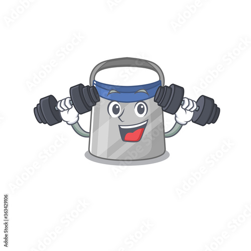 Face shield mascot design feels happy lift up barbells during exercise