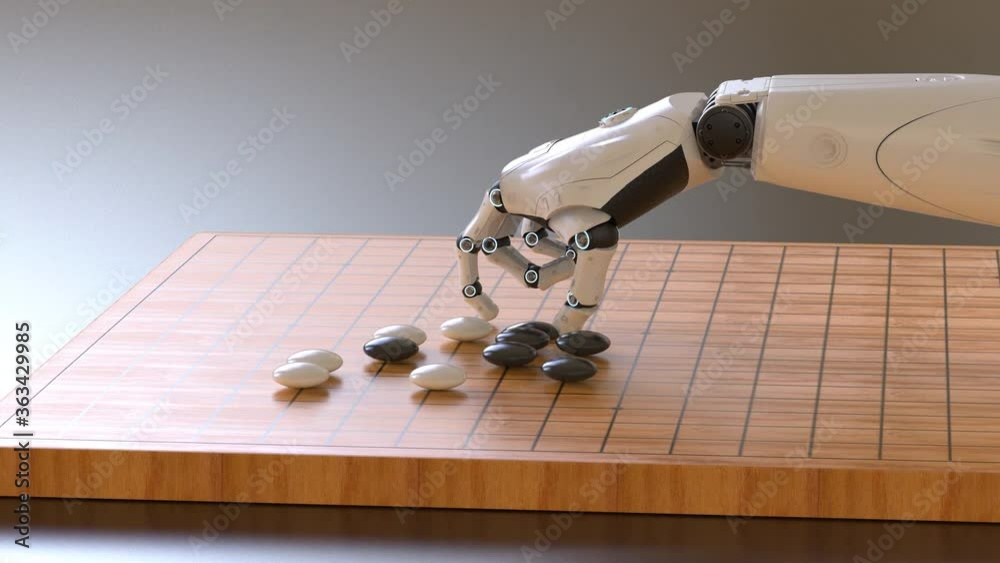 3d rendering artificial Intelligence robot play go 4k animation