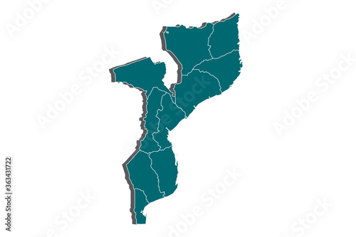 High Detailed Blue Map of Mozambique isolated on white background, Mozambique map - polygonal design Vector illustration eps 10. - Vector